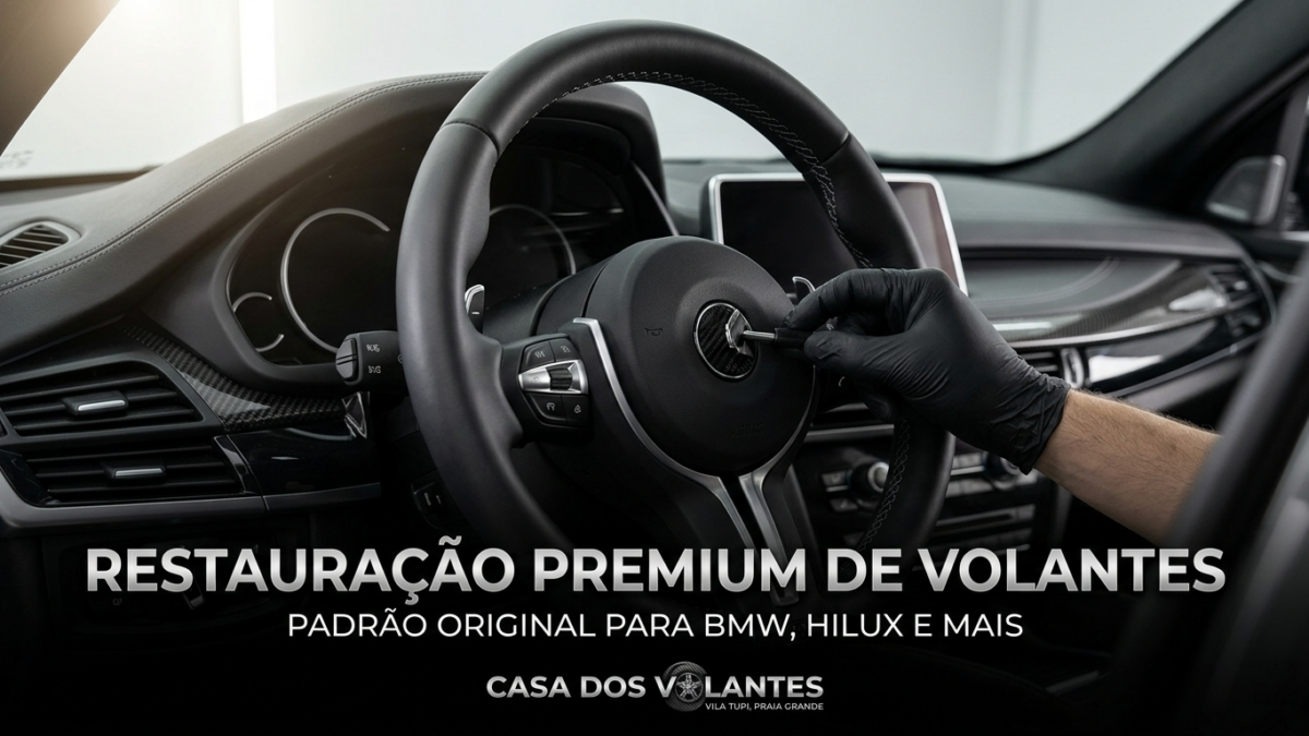 Restauração premium de volante em couro original para BMW, Hilux e carros de luxo em Praia Grande - Casa dos Volantes Vila Tupi