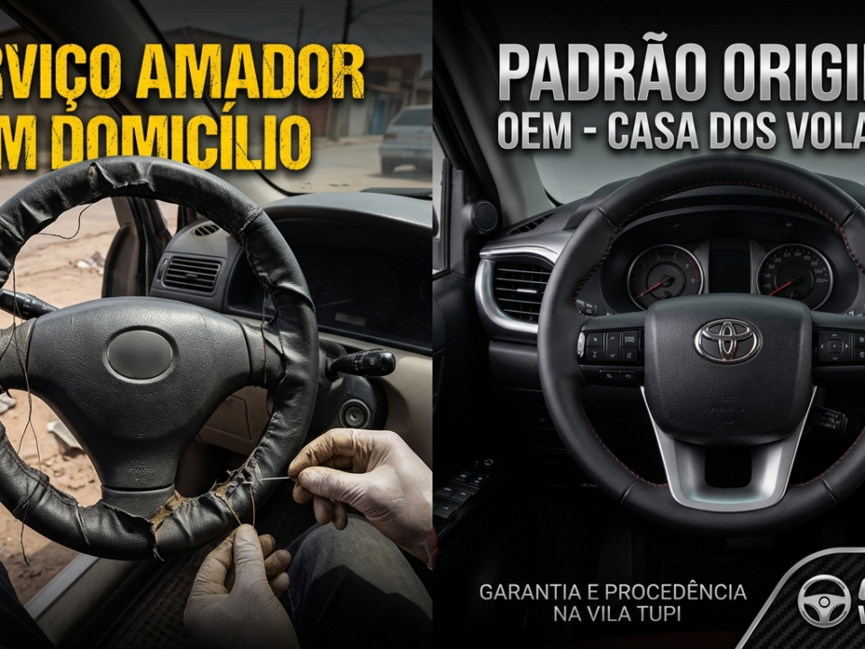 Revestimento de volante amador em domicílio vs padrão original OEM Casa dos Volantes Vila Tupi Praia Grande - Risco para seu veículo
